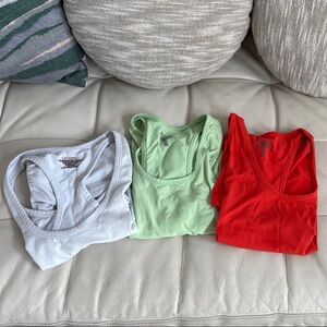 Athleta Tank Top Set - Coral, light green, and white
